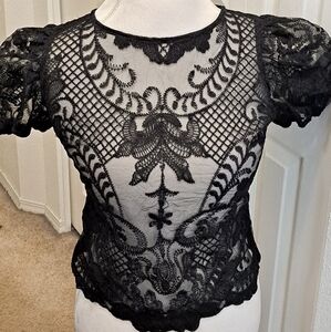 Peach Black Lace Blouse   Size XL